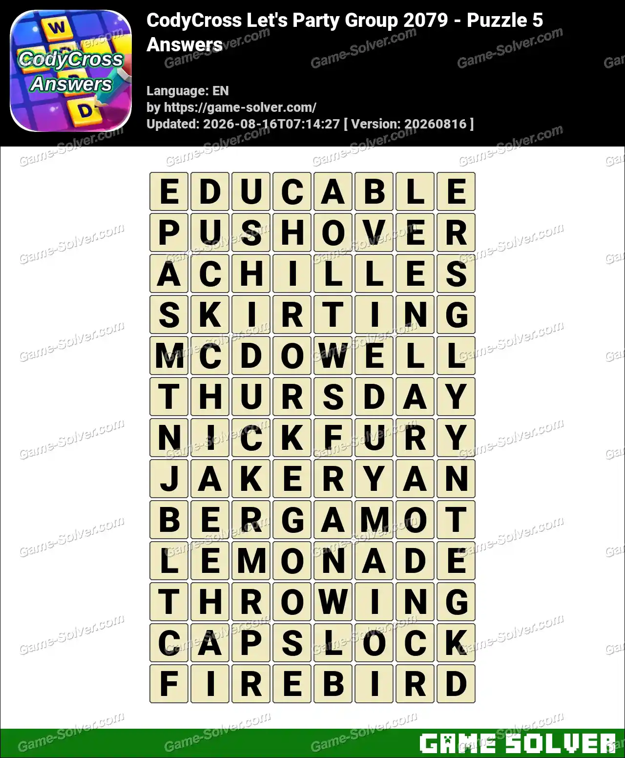 CodyCross Let’s Party Group 2079 – Puzzle 5 Answers